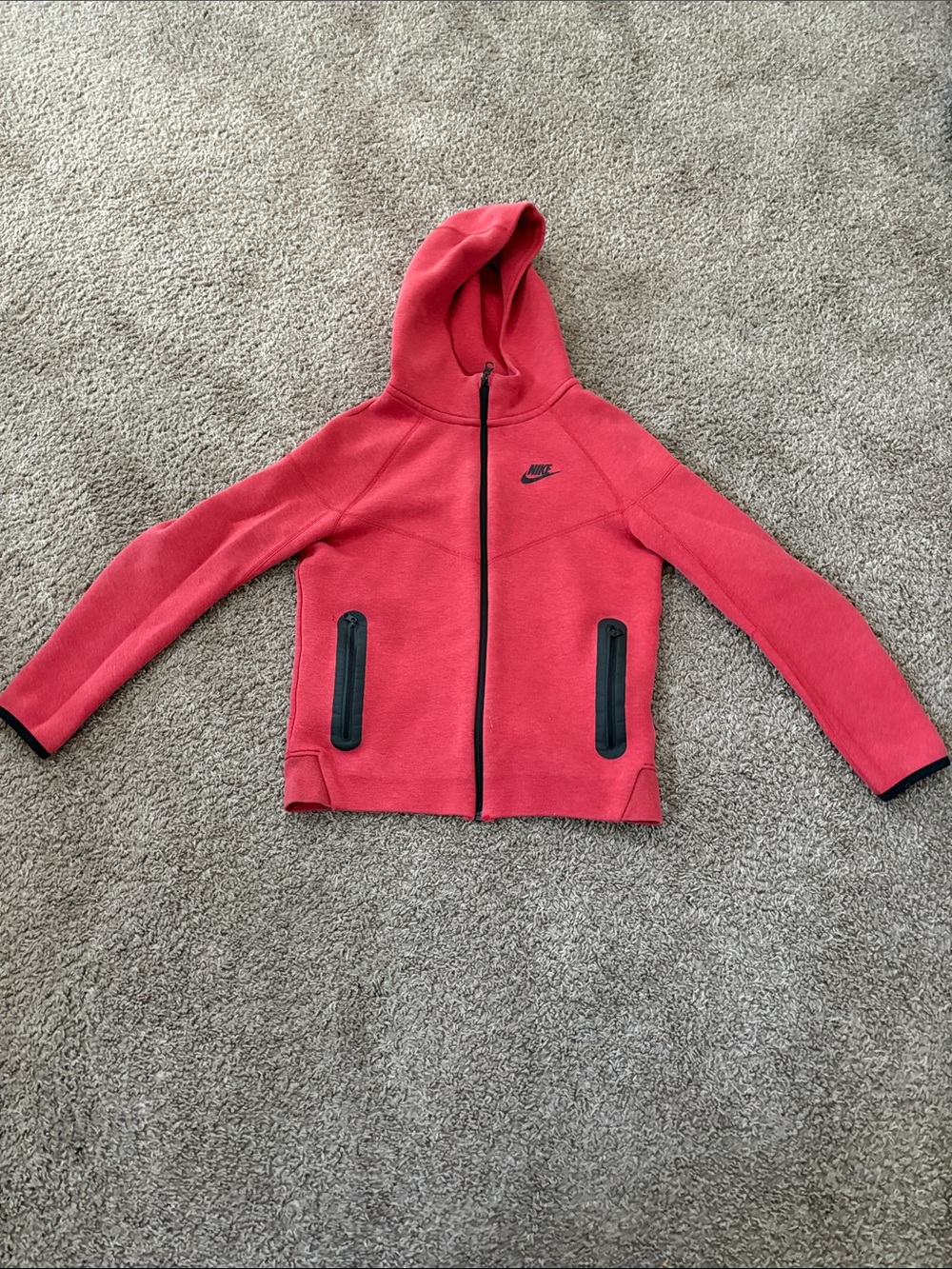 Nike Kids Red Nike Tech Hooded Zip-Up Jacket with Black Accents